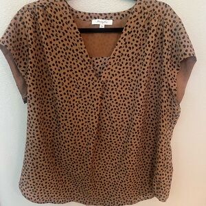 Monday Fun Tan Spotted V-Neck Blouse